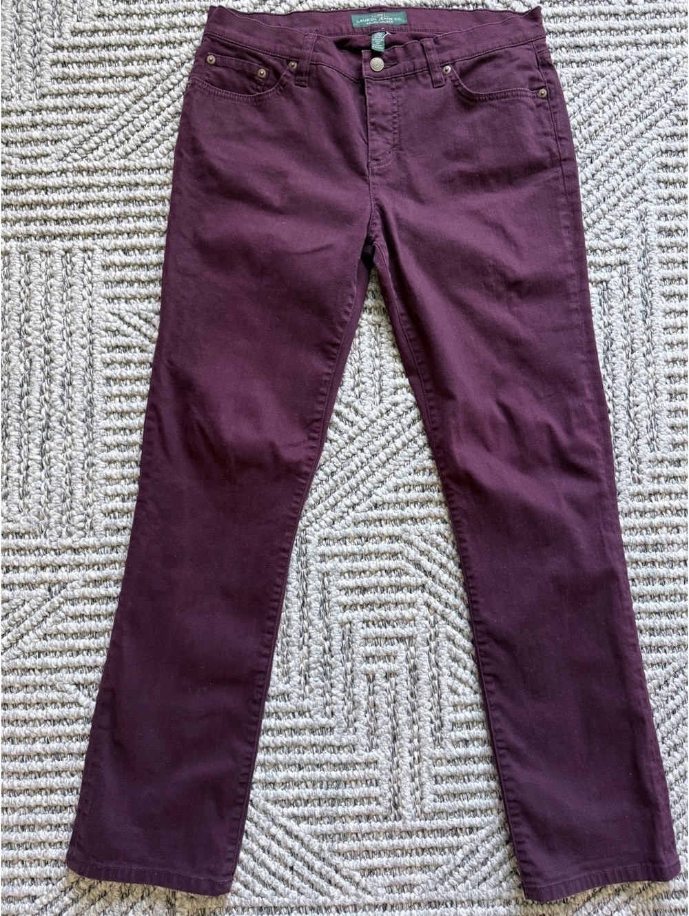 Lauren Jeans Co. by Ralph Lauren women's straight stretch cotton pants burgundy